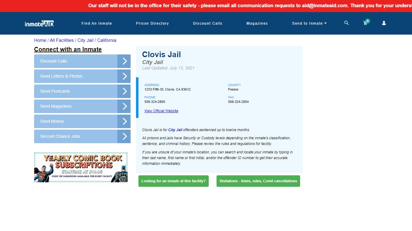 Clovis Jail | Inmate Locator