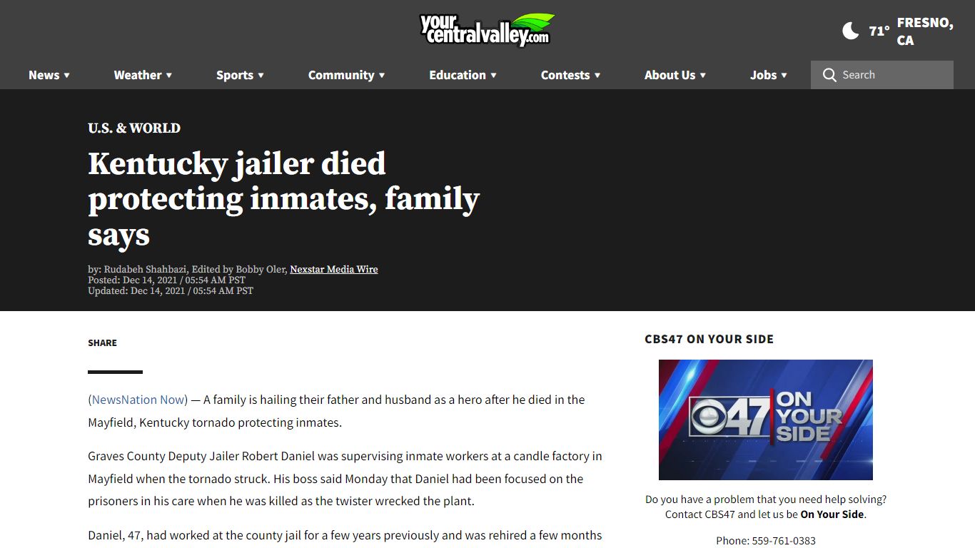 Kentucky jailer died protecting inmates, family says ...